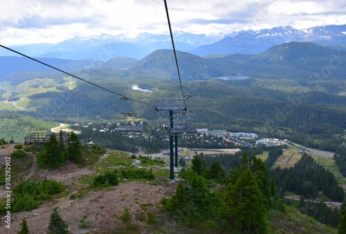 Scenic Summer chairlift view from Mount Washington summit towards the Strathcona Park; Vancouver Island, BC Canada