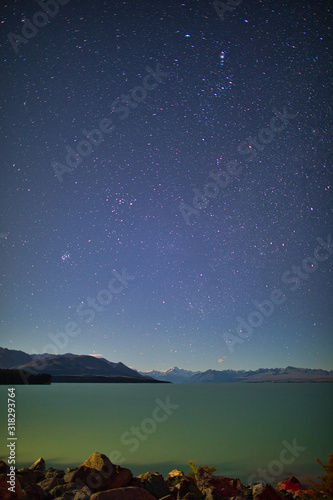 Astrophotography, stars in Lake Pukaki New Zealand Dark Dkies