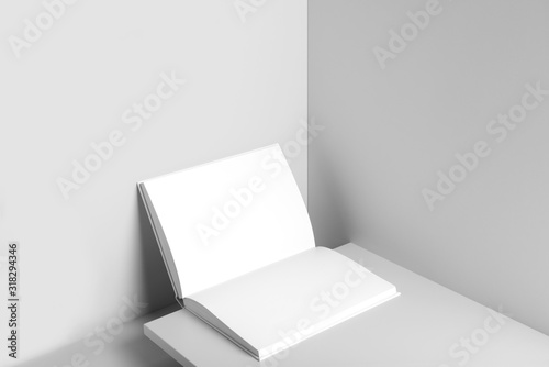 Real photo, blank book, brochure, booklet mockup template, hard cover, isolated on light grey background to place your design.  © Mockup Cloud