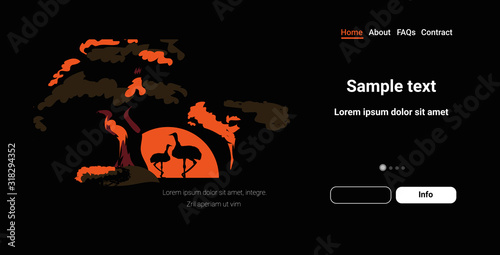 ostrich emu silhouettes escaping from forest fires in australia animals dying in bushfire wildfire natural disaster concept intense orange flames horizontal copy space vector illustration
