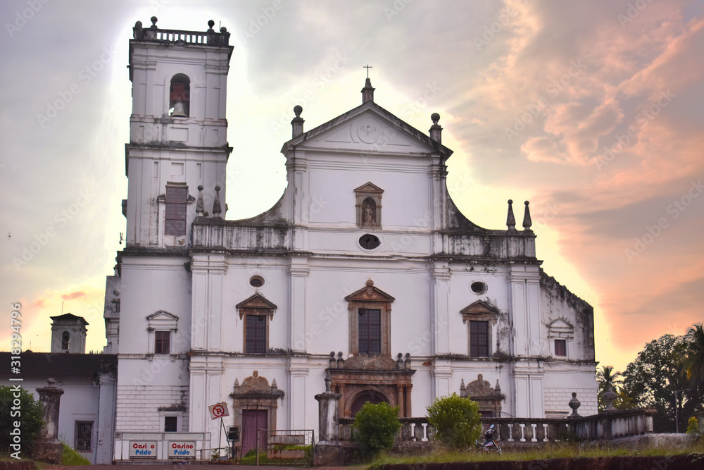 a beautiful white church in goa India