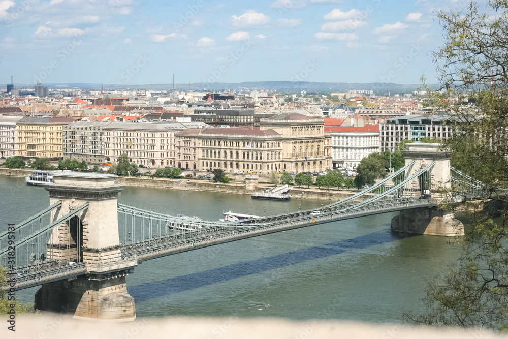 Chain Bridge over river Danube in Budapest, Hungary