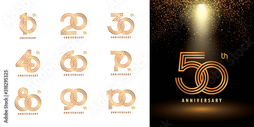 Set of Anniversary logotype design, Celebrating Anniversary Logo multiple line golden for celebration