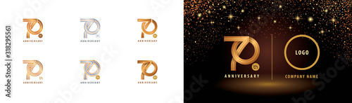 Set of 70th Anniversary logotype design, Seventy years anniversary celebration