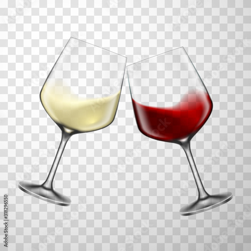 Two wine glasses clinking realistic vector illustration