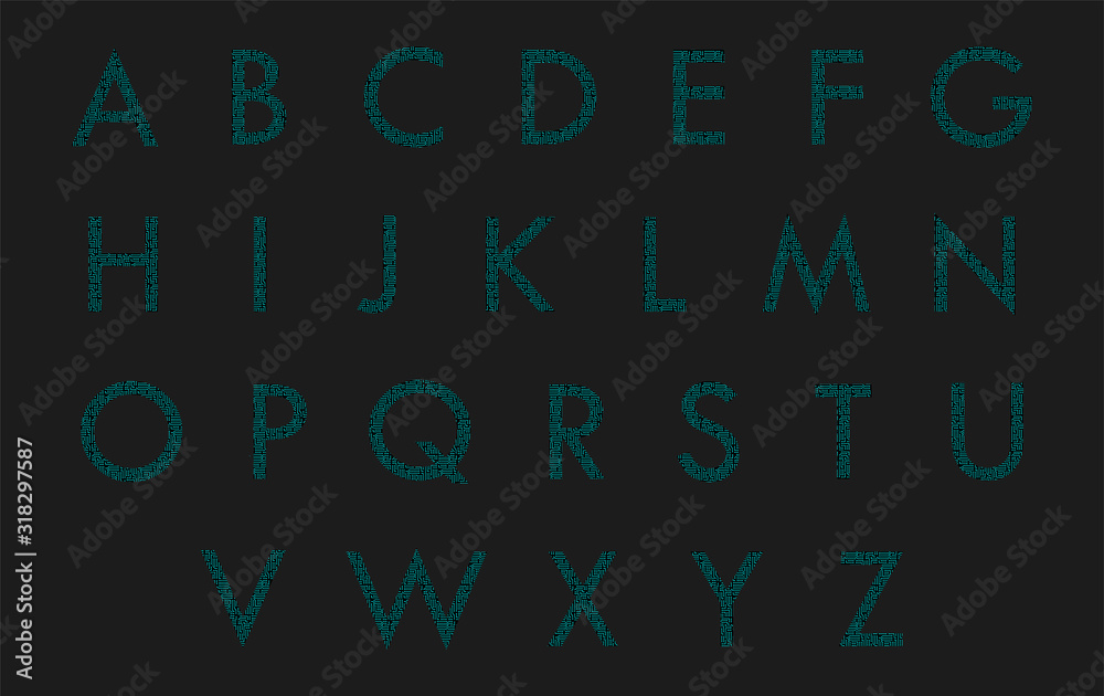 Circuit board type alphabet font. Digital high-tech style letters on the dark background. Stock vector for your headlines, posters etc.