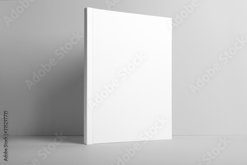 Real photo blank portrait A4, US-Letter, brochure magazine mockup isolated on gray background.