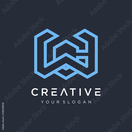 Initial WC logo design modern monogram and elegant. logo the letter CW in the form of abstract line art. overlapping lines symbol - VECTOR