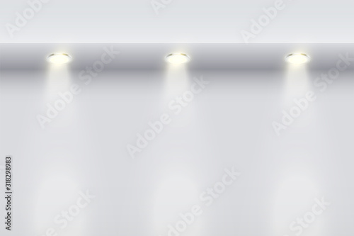 The border on white wall with spotlights. Modern Interior False Ceilings with Design for Kitchen and Living Room and Bedroom. Editable Background Vector illustration.