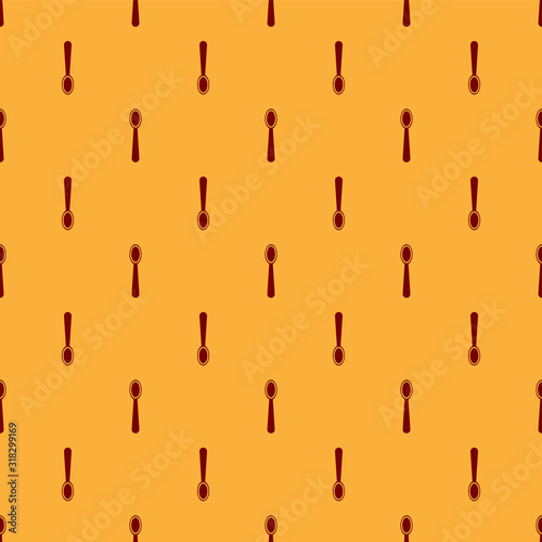 Red Disposable plastic spoon icon isolated seamless pattern on brown background. Vector Illustration