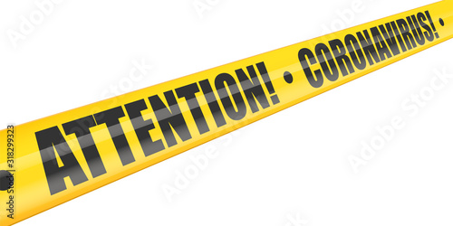 Coronavirus Attention warning tape. Perspective view. Epidemic barrage lines. Vector Illustration isolated on white background.