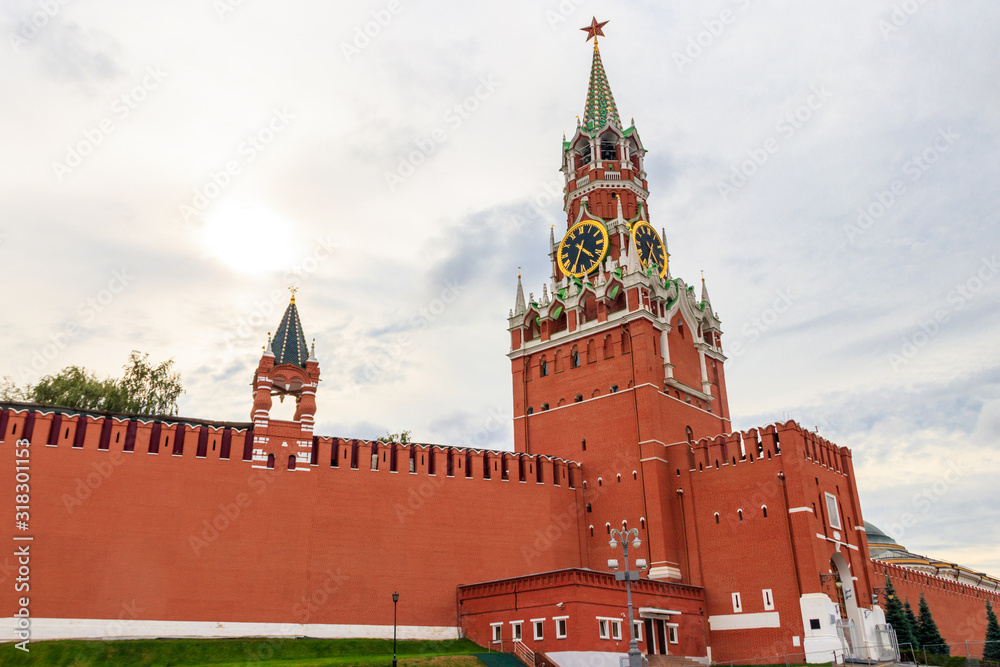 Spasskaya tower of Kremlin on Red Square in Moscow, Russia