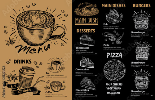 Menu cafe. Restaurant menu design. Vector food flyer.