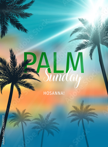 Palm Sunday (HOSSANA!) Holiday Greeting Card. Christian Palm Sunday Vector Illustration. © detakstudio