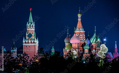 St Basils cathedral at night in Moscow