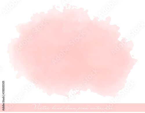 Abstract vector watercolor shape. Delicate pink splash on a white background. Hand drawn background of splashes, drops and strokes of paint.