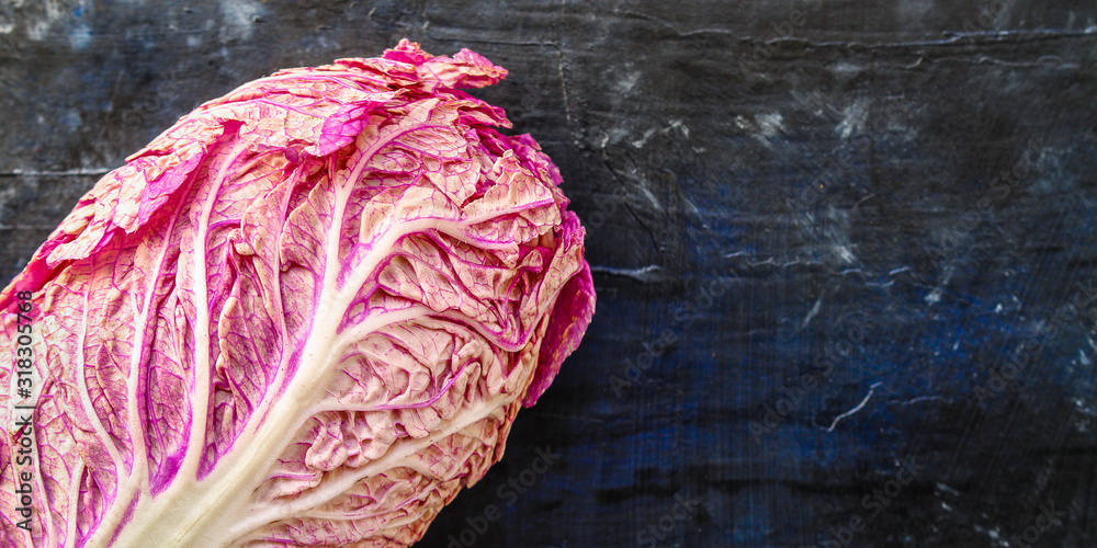 Obraz premium Chinese cabbage purple (fresh juicy vegetables, salad) menu concept. background. top view. copy space