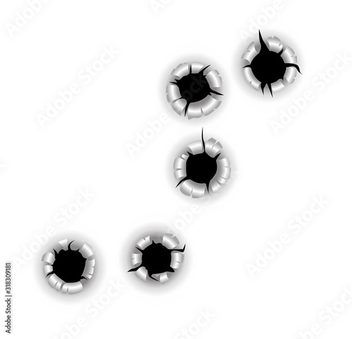 Bullet holes. Vector. Easy to place on different color or background.