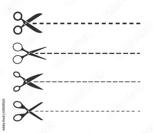 Set the scissors from the cut line. Vector illustration in a flat style on a white background. © Ddd
