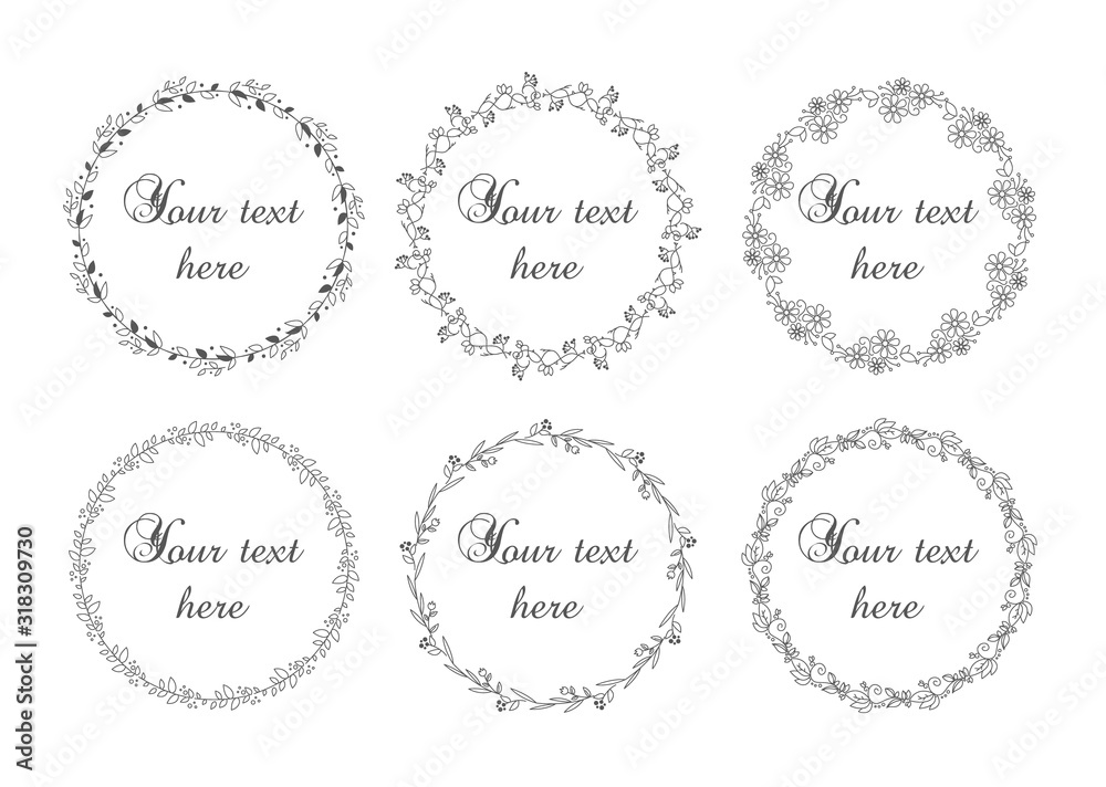 Cute and simple floral wreath set vector isolated. Frame