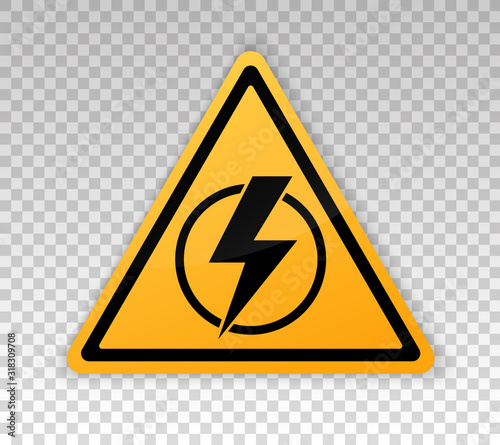 Power outage. Symbol without electricity. Triangular yellow and black icon of electricity. Warning logo. Caution. Electricity lights out. Vector concept without electricity. Lightning. High voltage