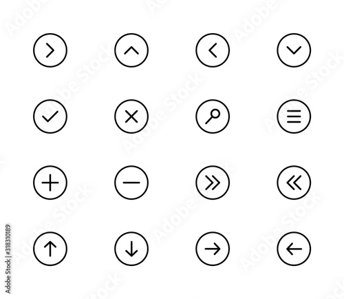 Control UI Pixel Vector Thin Line Arrows Icons for Web Graphics and Apps. Simple Minimal Pictogram.