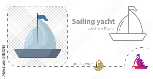 sailing flat, solid, line icon