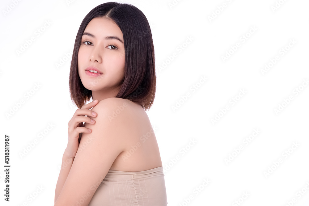 Portrait beautiful young asian woman clean fresh bare skin concept. Asian girl beauty face skincare and health wellness, Facial treatment, Perfect skin, Natural make up. Isolated on white background. Portrait beautiful young asian woman clean fresh bare skin concept. Asian girl beauty face skincare and health wellness, Facial treatment, Perfect skin, Natural make up. Isolated on white background.