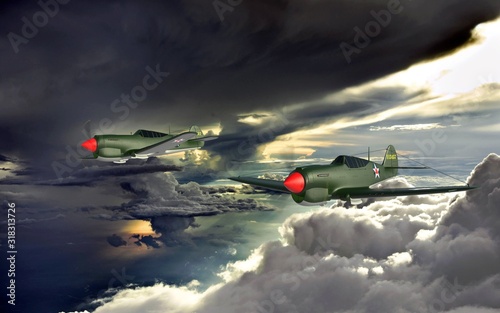 Canvas Print 3D rendering of a world war two airplane isolated on white background