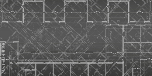 Architectural plan on a black background .Technical design background .House plan project .Engineering design .Industrial construction of houses .Vector , illustration.