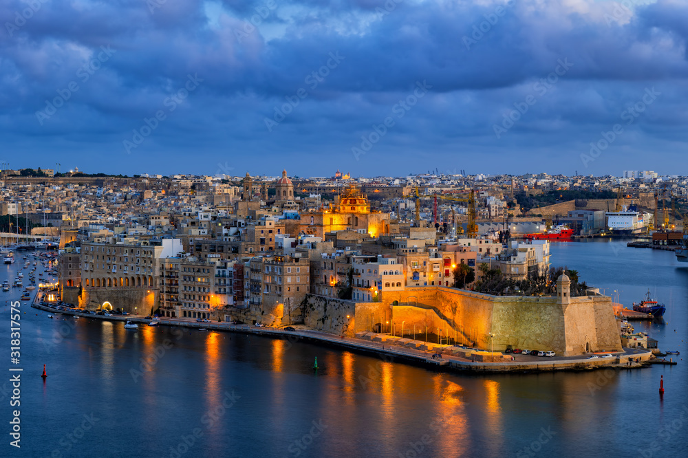 Senglea City at Night in Malta
