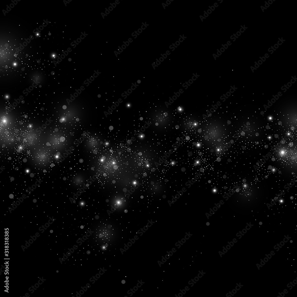Obraz premium Silver glitter wave on black background. Vector illustration.