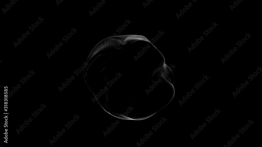 3d render of black abstract sphere silhouette shape with soft wave movement on black background. Seamless loop animation.