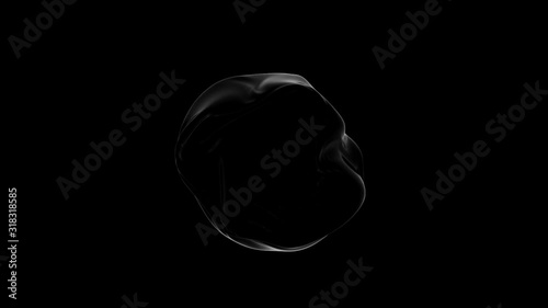 3d render of black abstract sphere silhouette shape with soft wave movement on black background. Seamless loop animation.