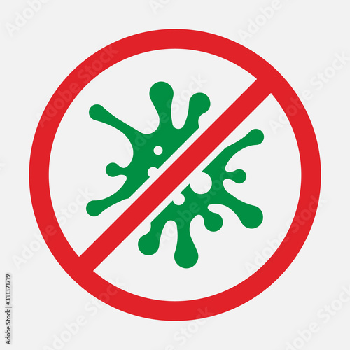 Stop sign of virus, bacteria, germs and microbe isolated on white background. Vector illustration.