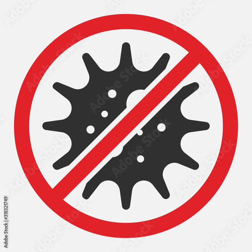 Stop sign of virus, bacteria, germs and microbe isolated on white background. Vector illustration.
