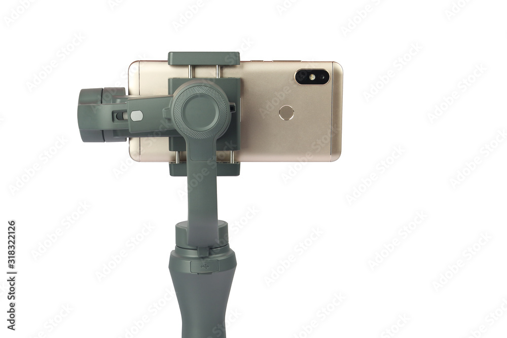 Hand holding gimbal with smartphone 