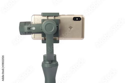 Hand holding gimbal with smartphone 