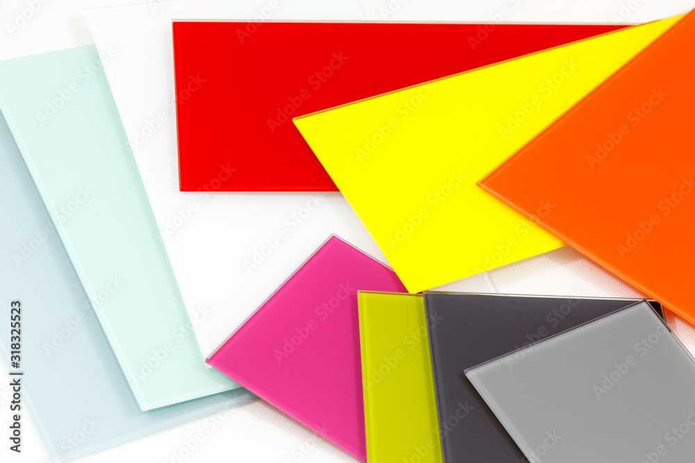 Colored glass material for interior finishing