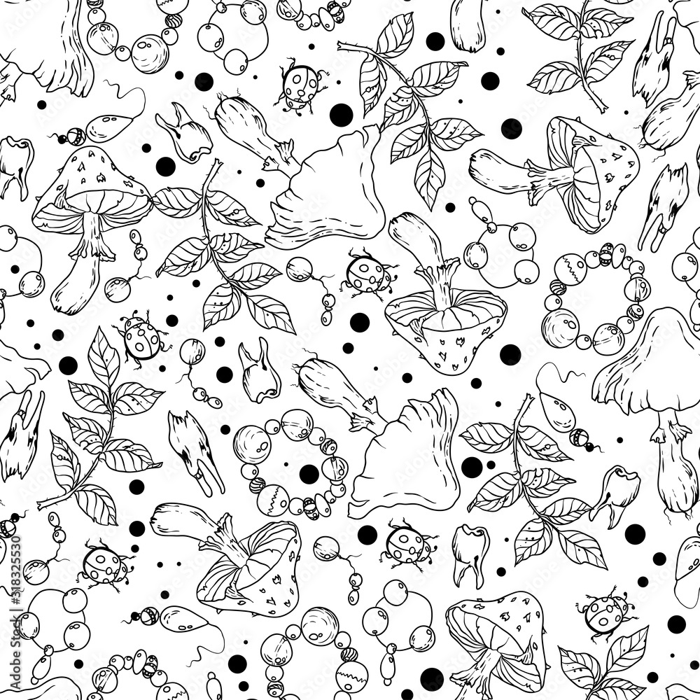 Seamless Pattern with witchcraft elements in vector illustration with floral elements and symbols Seamless Pattern with witchcraft elements in vector illustration with floral elements and symbols