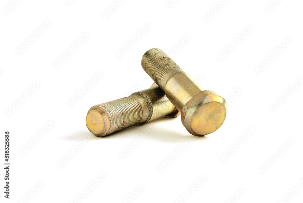 yellow galvanized bolts on a white background yellow galvanized bolts on a white background