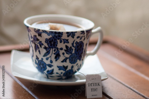 cup of coffee on wooden table