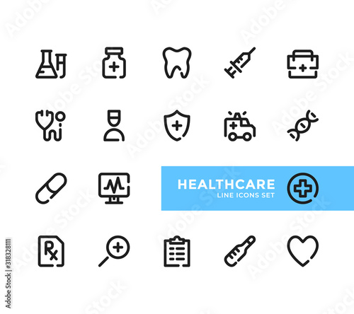 Healthcare line icons set. Pixel Perfect. Modern outline symbols collection, minimal style simple linear graphic design elements. Vector line icons