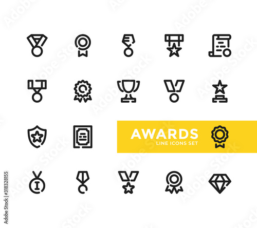 Awards line icons set. Pixel Perfect. Modern outline symbols collection, minimal style simple linear graphic design elements. Vector line icons