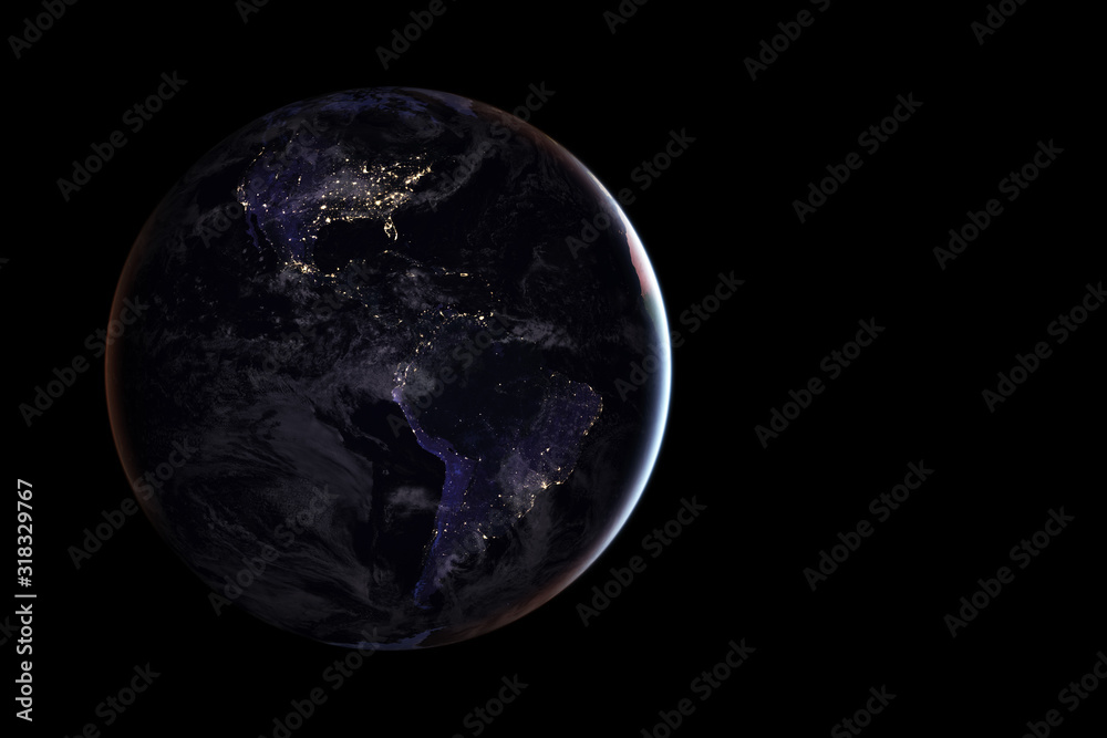 Earth from space shows America. A very detailed image, including elements provided by NASA. Earth from space shows America. A very detailed image, including elements provided by NASA.