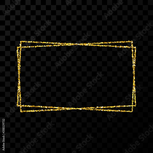 Gold shiny double rectangle frame with light effects