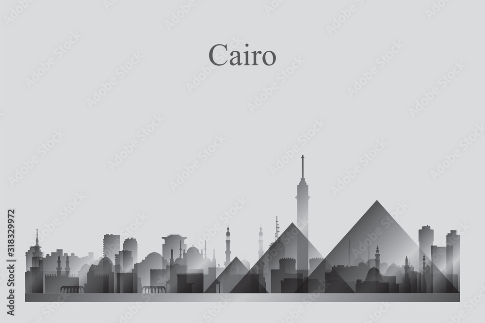 Cairo city skyline silhouette in a grayscale