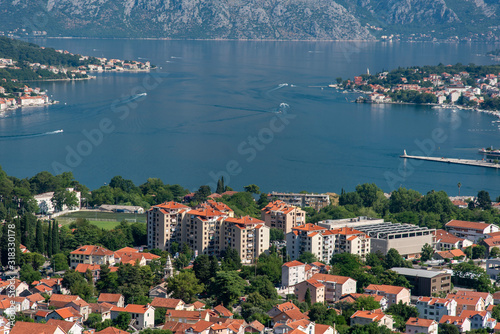 Scenic panorama view of the historic town at famous Bay of Kotor © precinbe