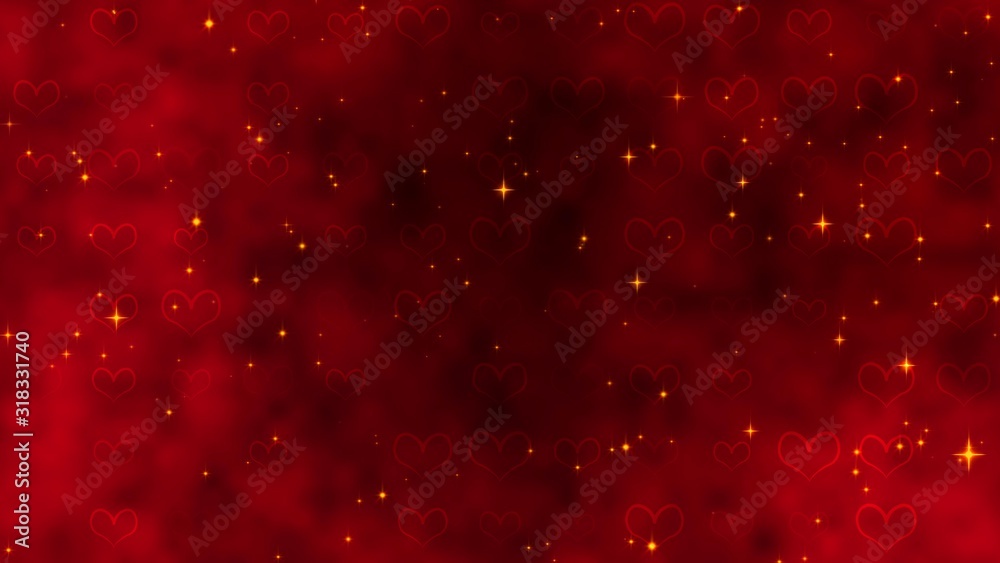 Red pattern with golden confetti, stars and red hearts. For St. Valentines Day, Wedding invitation e-card. 3D rendering 3D illustration Red pattern with golden confetti, stars and red hearts. For St. Valentines Day, Wedding invitation e-card. 3D rendering 3D illustration