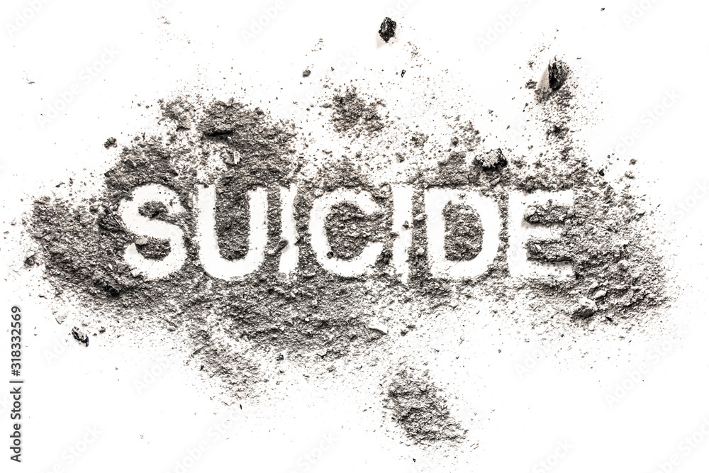 Suicide word written in ash, dust, filth Suicide word written in ash, dust, filth